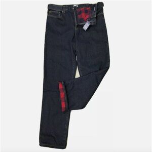 Lands End Square Rigger Flannel Lined Jean Men 42x36 Dark Denim Blue Traditional